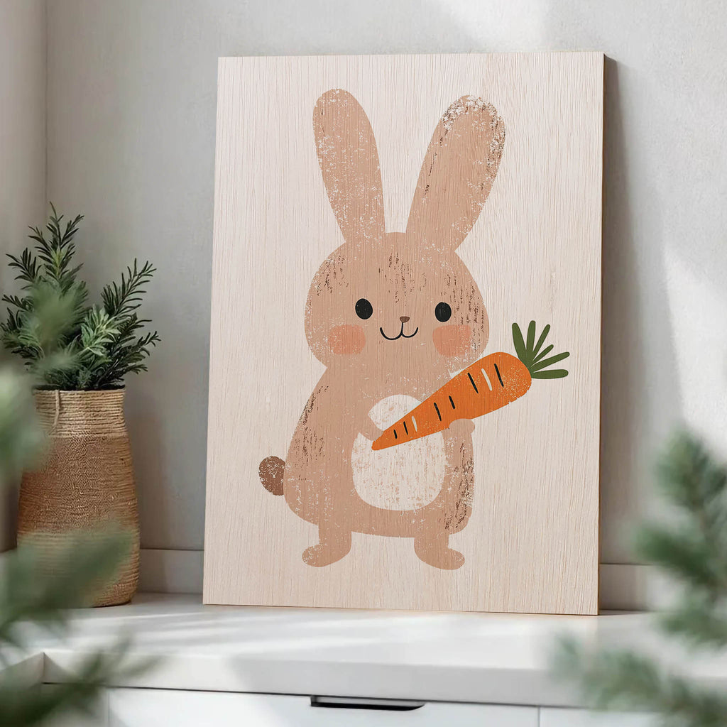 Cute Bunny with Carrot Wood Print by OnWood Australia
