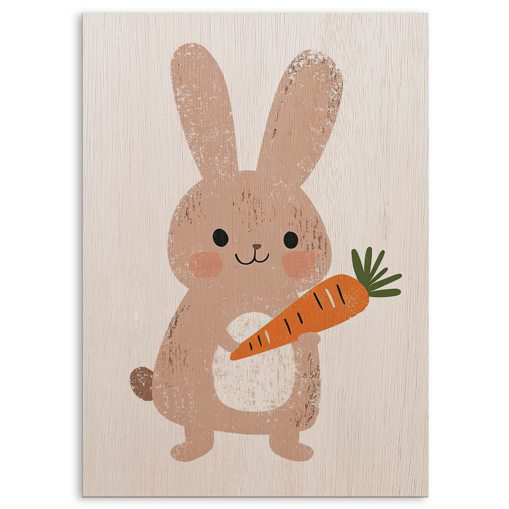 Cute Bunny with Carrot Wood Print by OnWood Australia