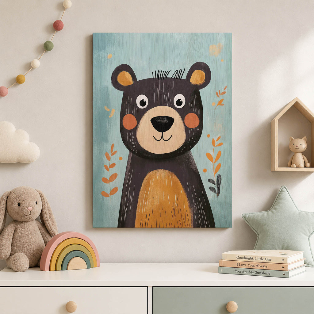 Cute Cartoon Bear Wood Print by OnWood Australia