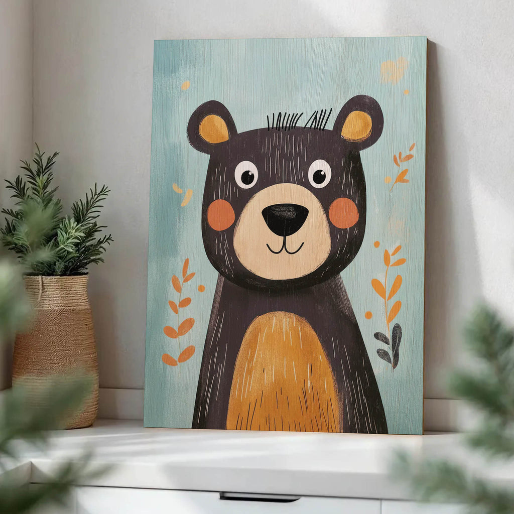 Cute Cartoon Bear Wood Print by OnWood Australia