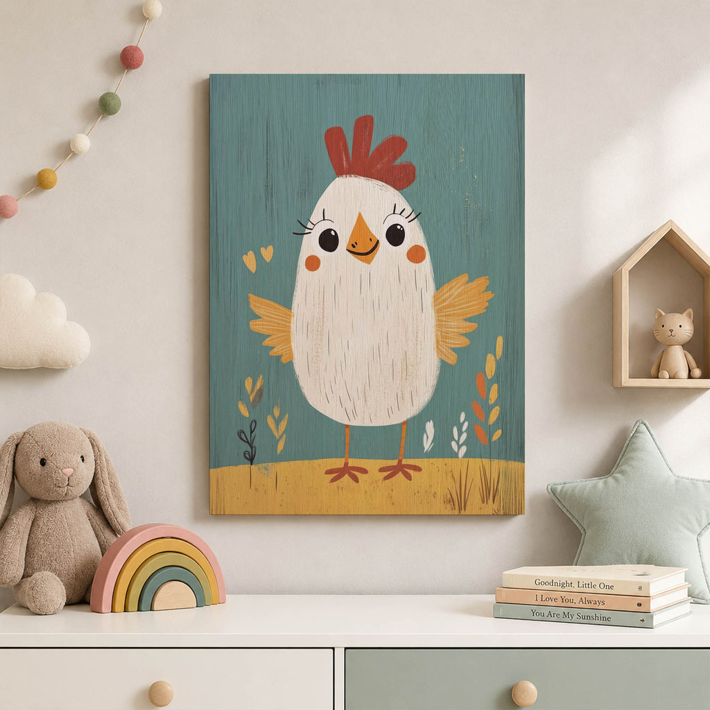 Cute Cartoon Chicken Wood Print by OnWood Australia
