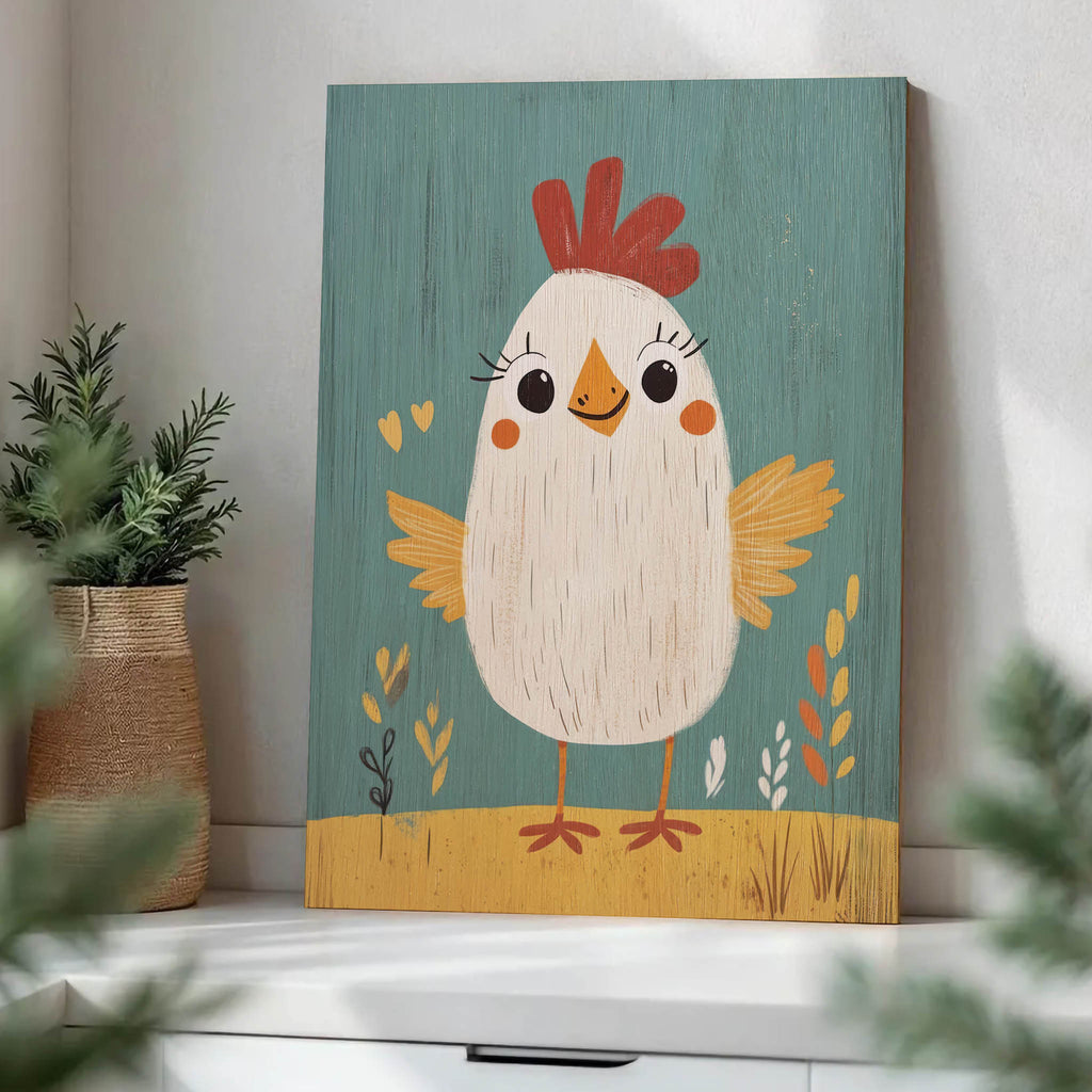 Cute Cartoon Chicken Wood Print by OnWood Australia