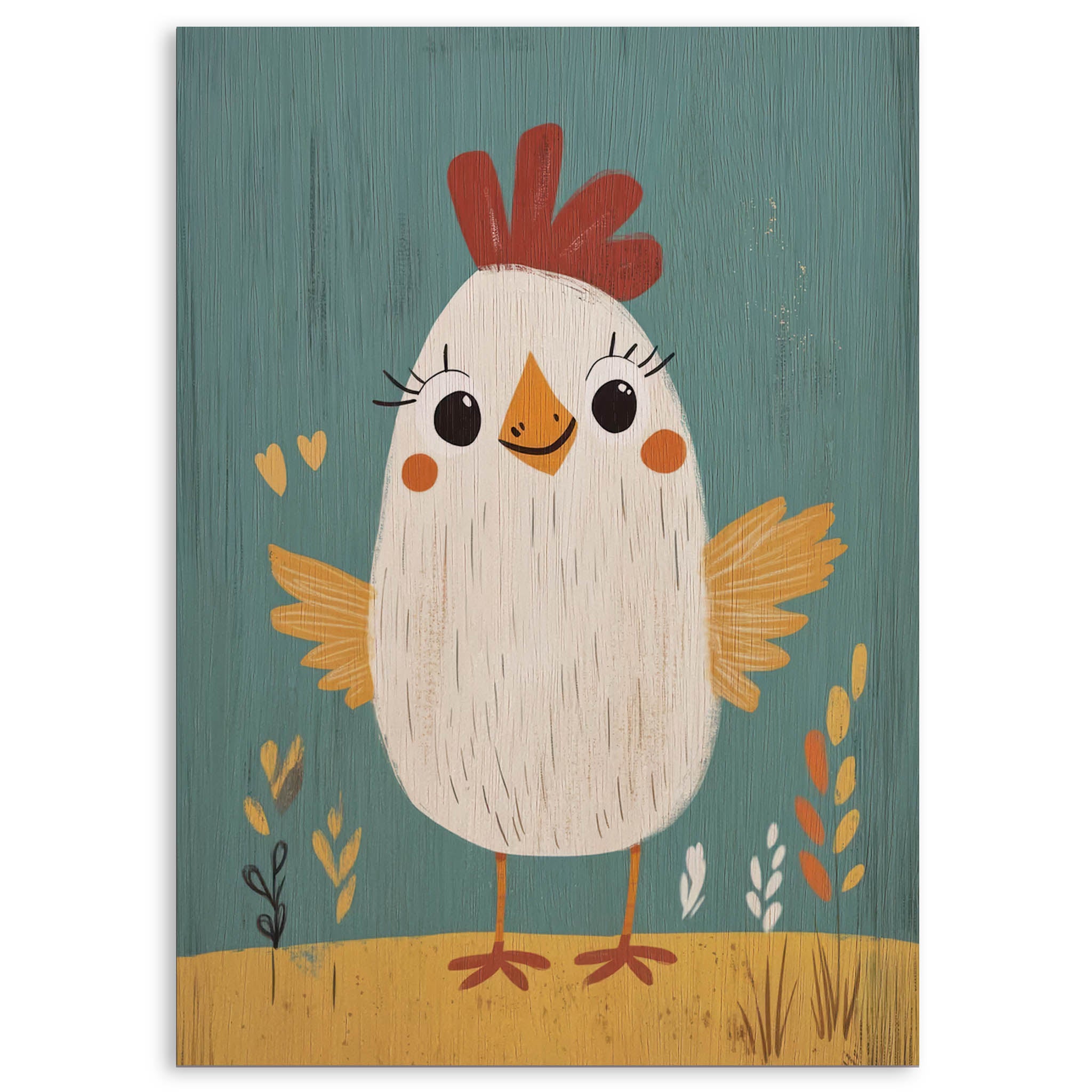 Cute Cartoon Chicken Wood Print by OnWood Australia