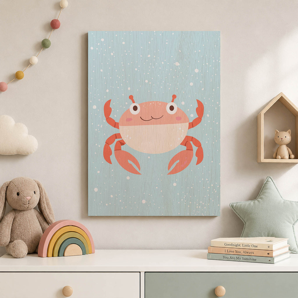 Cute Cartoon Crab Wood Print by OnWood Australia