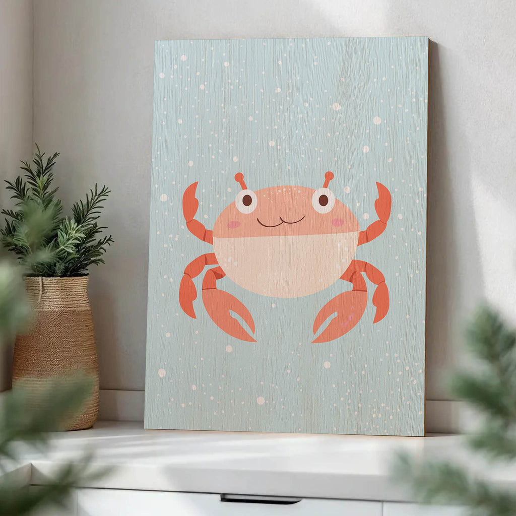 Cute Cartoon Crab Wood Print by OnWood Australia