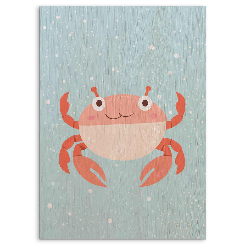 Cute Cartoon Crab Wood Print by OnWood Australia