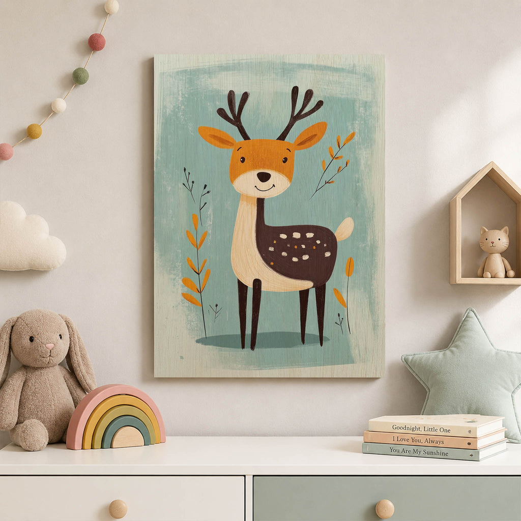 Cute Cartoon Deer Wood Print by OnWood Australia