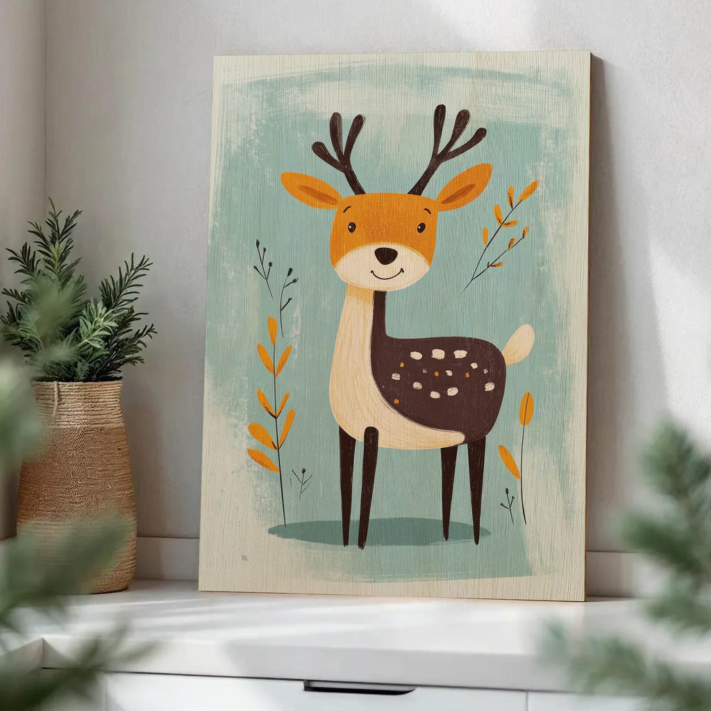 Cute Cartoon Deer Wood Print by OnWood Australia