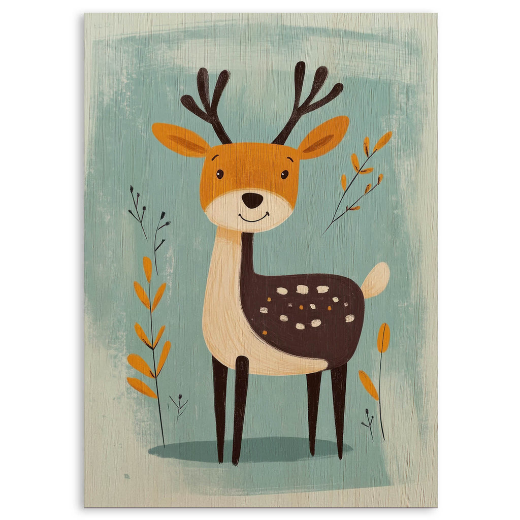 Cute Cartoon Deer Wood Print by OnWood Australia