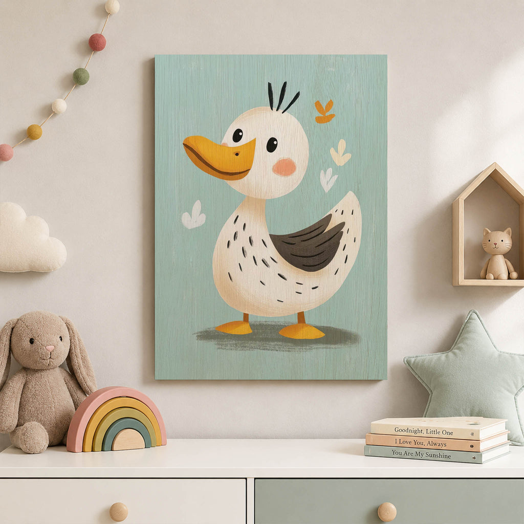 Cute Cartoon Duck Wood Print by OnWood Australia