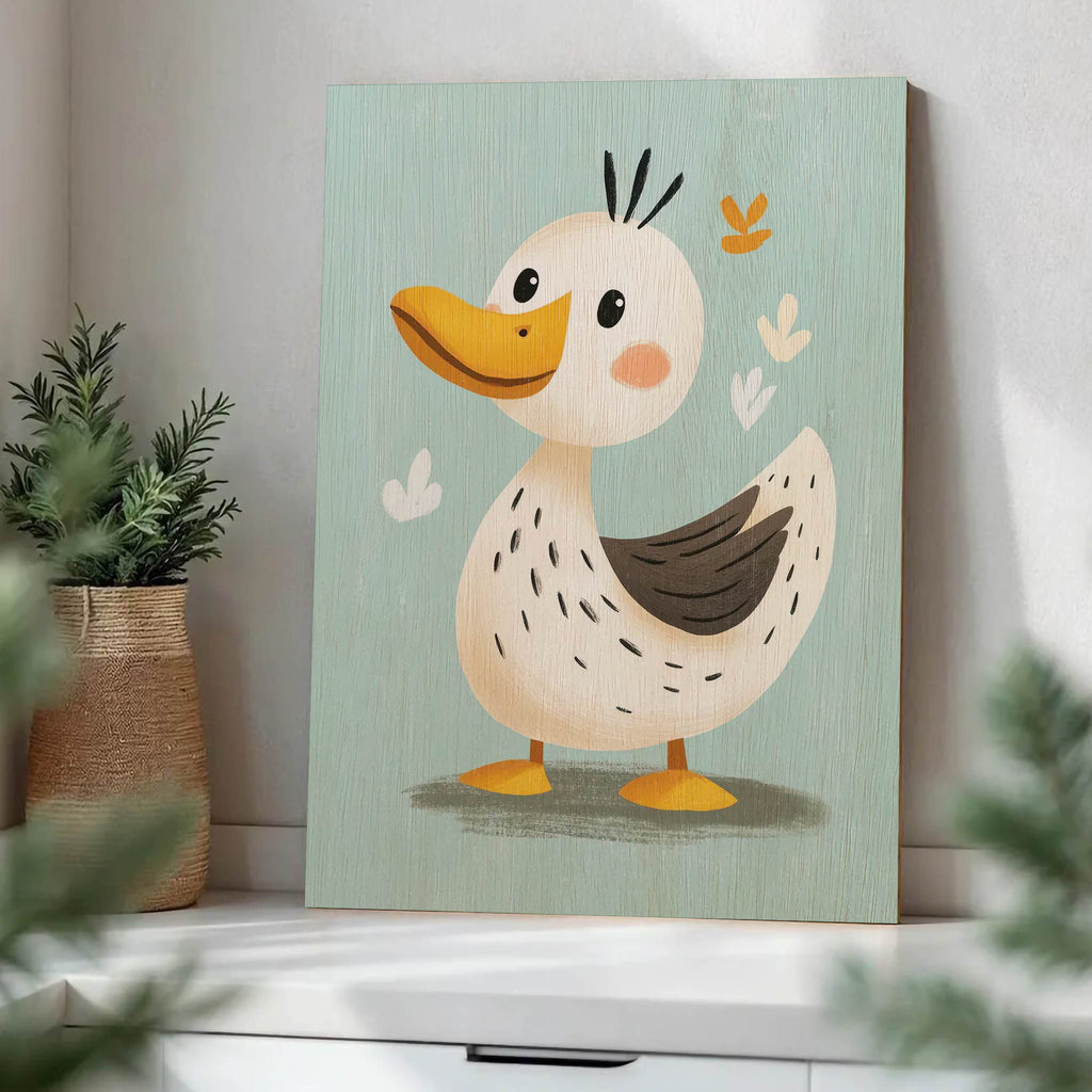 Cute Cartoon Duck Wood Print by OnWood Australia