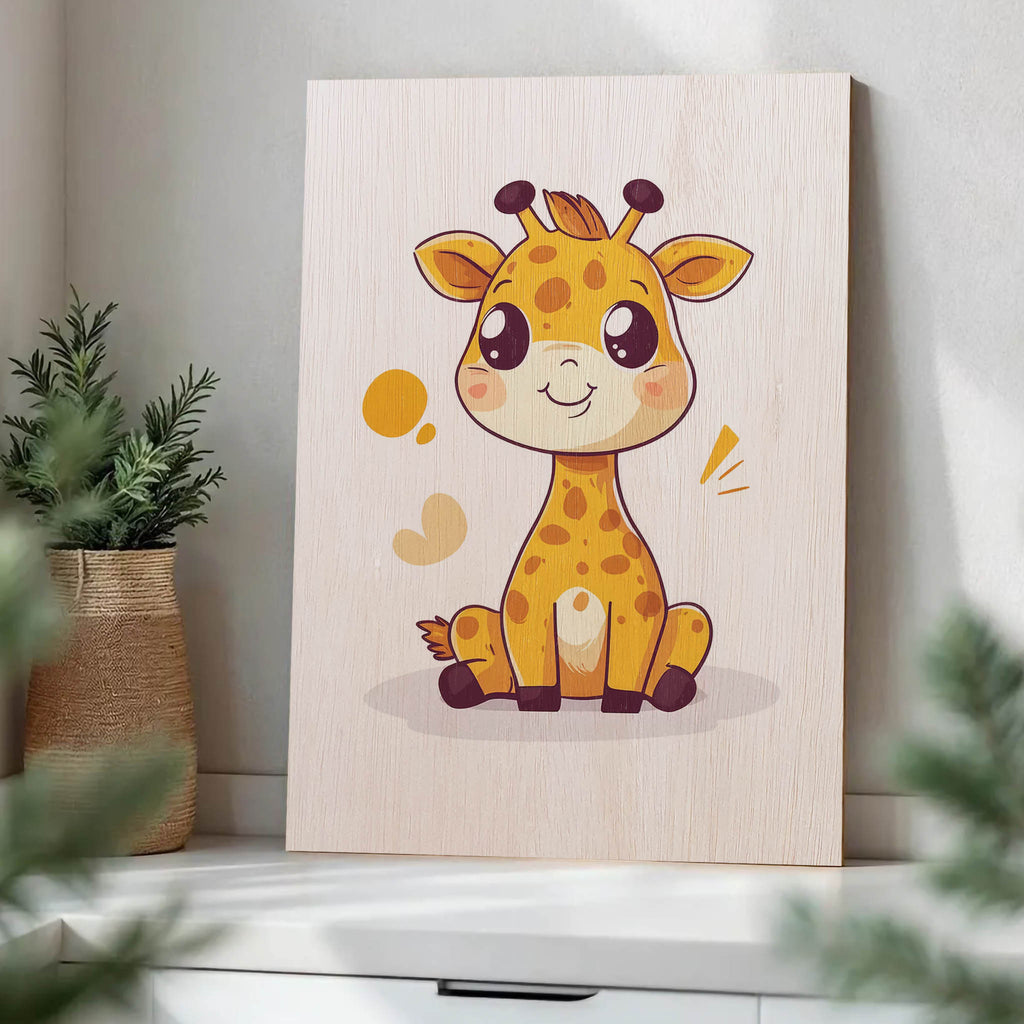 Cute Cartoon Giraffe Wood Print by OnWood Australia