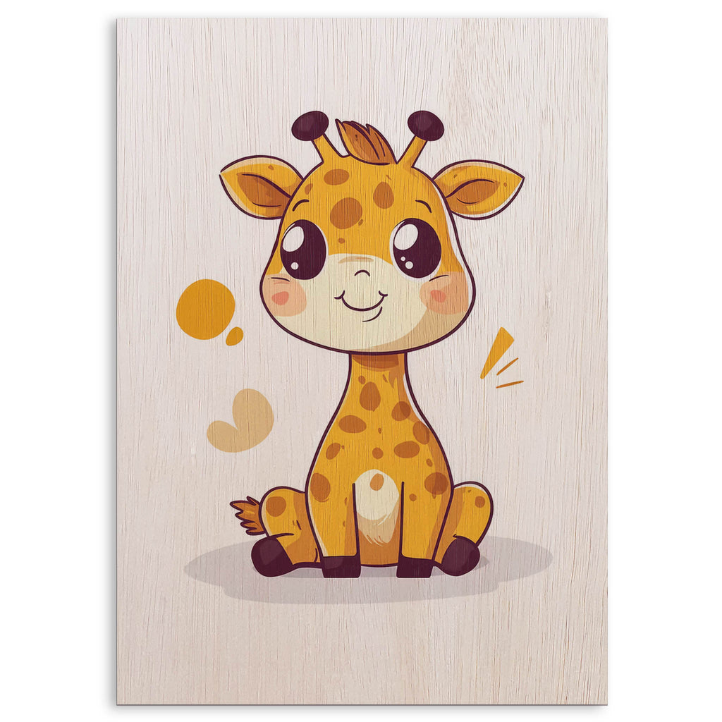 Cute Cartoon Giraffe Wood Print by OnWood Australia