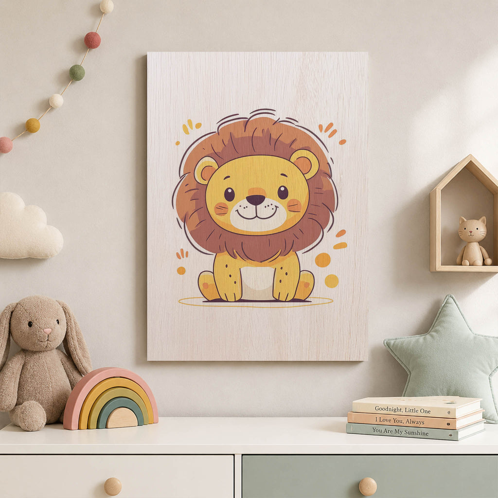 Cute Cartoon Lion Wood Print by OnWood Australia