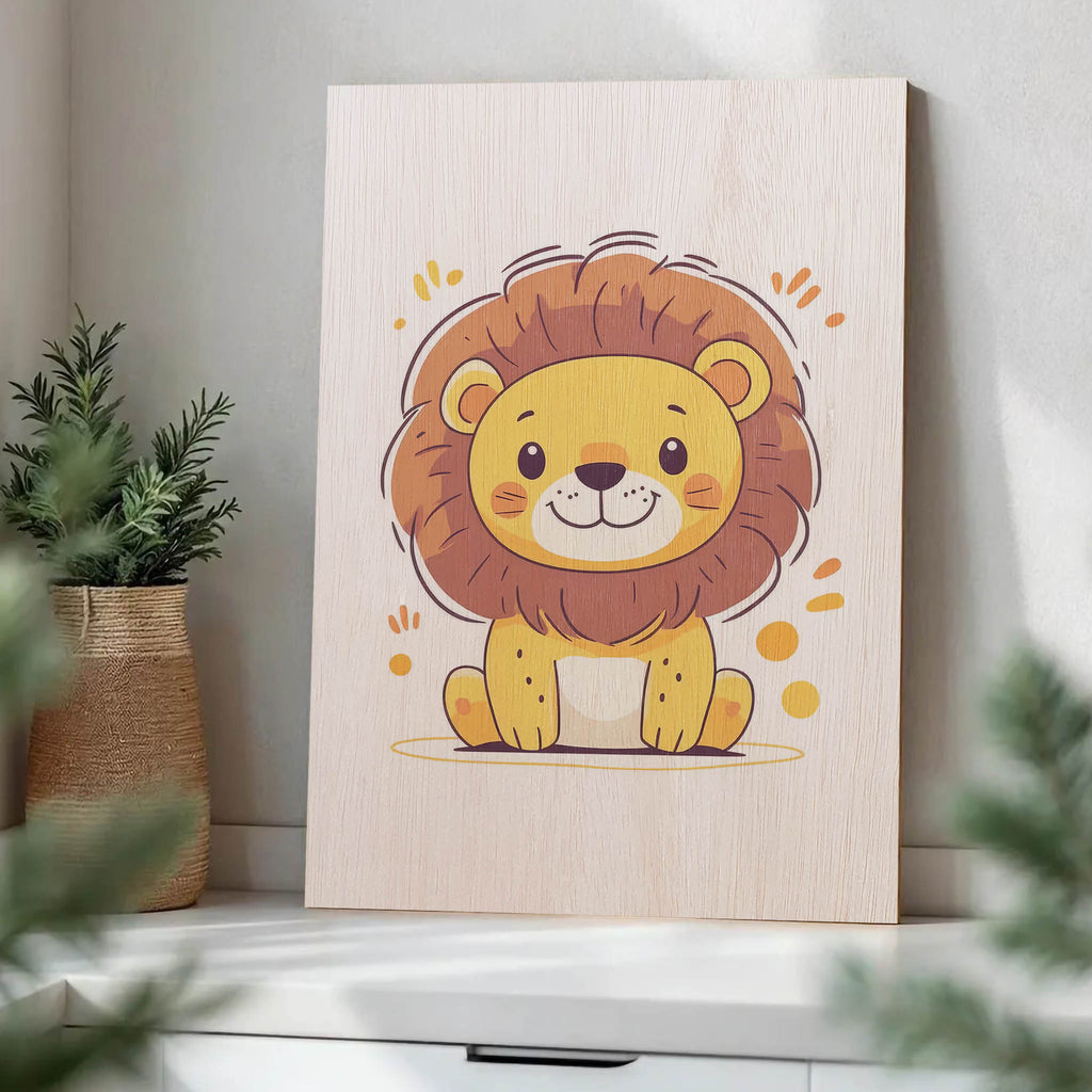 Cute Cartoon Lion Wood Print by OnWood Australia