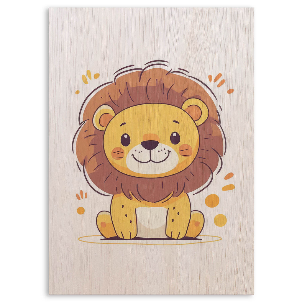 Cute Cartoon Lion Wood Print by OnWood Australia