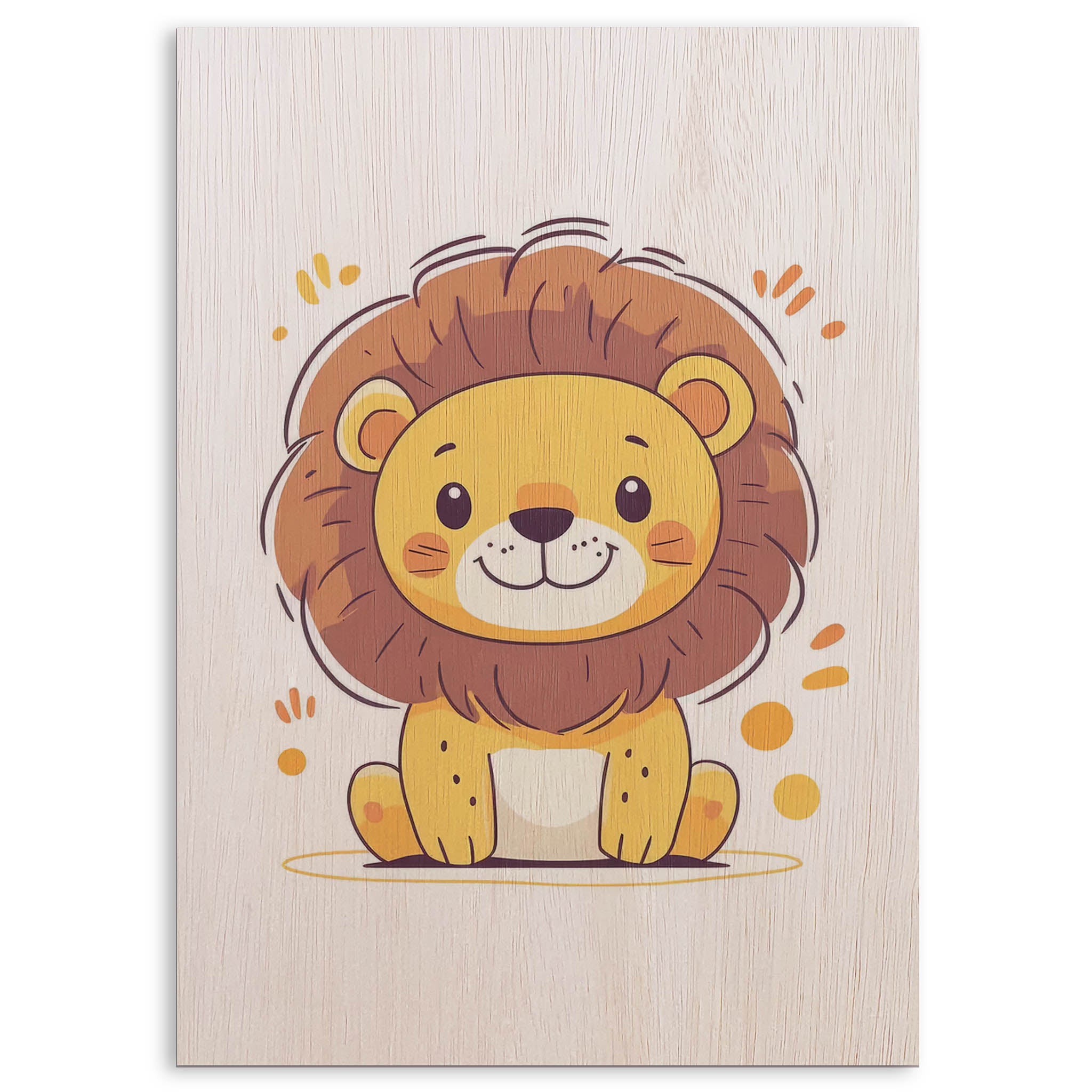 Cute Cartoon Lion Wood Print by OnWood Australia
