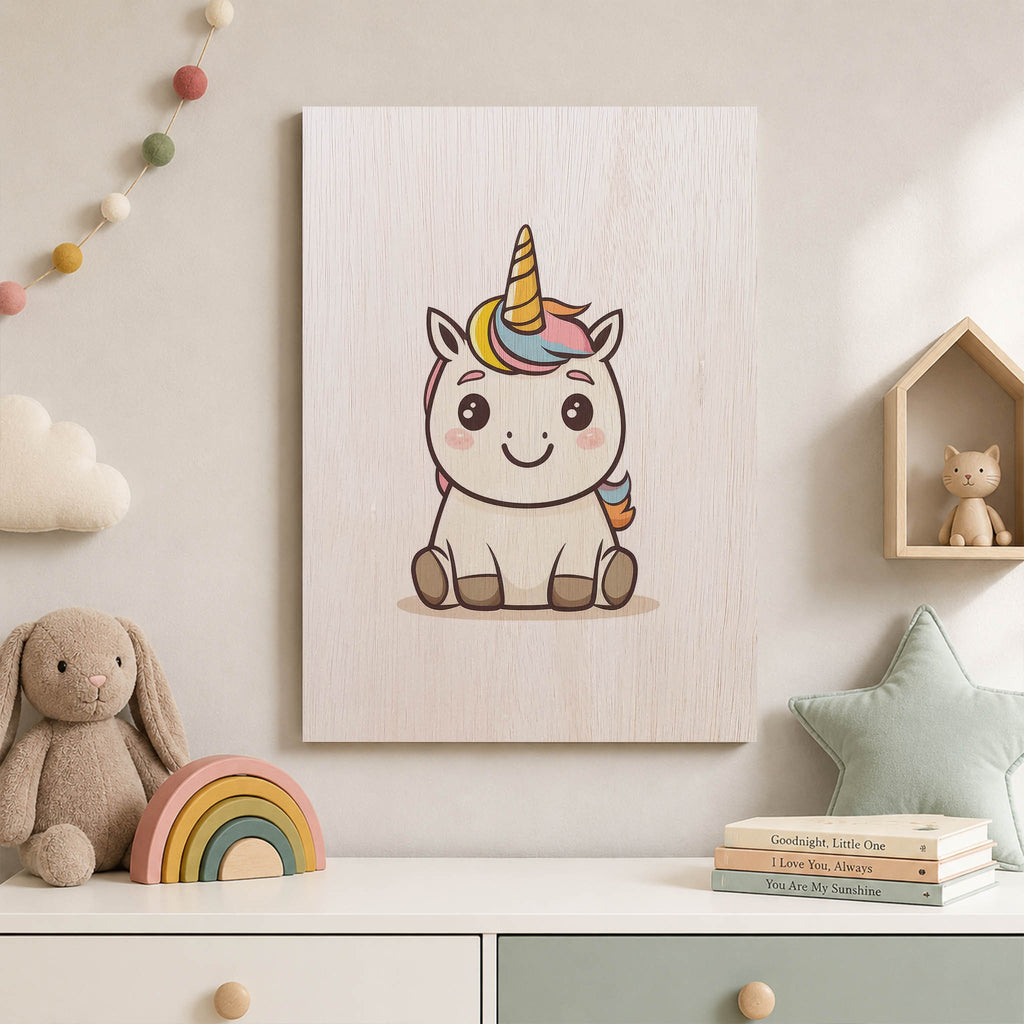 Cute Cartoon Unicorn Wood Print by OnWood Australia
