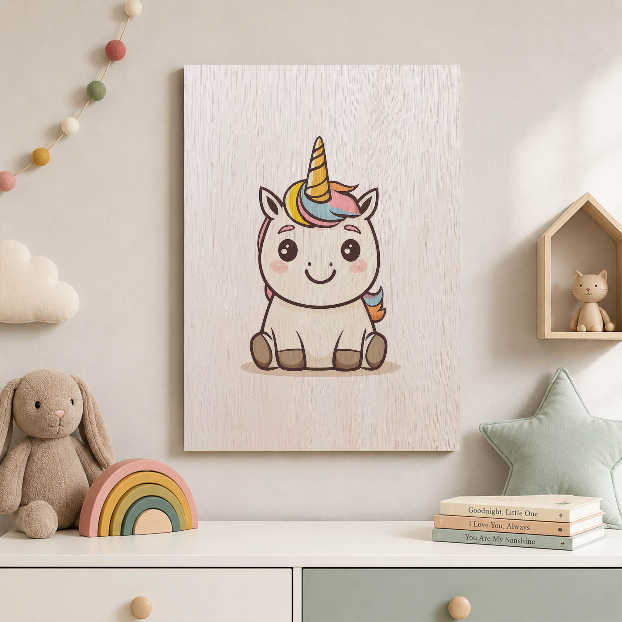 Cute Cartoon Unicorn Wood Print by OnWood Australia