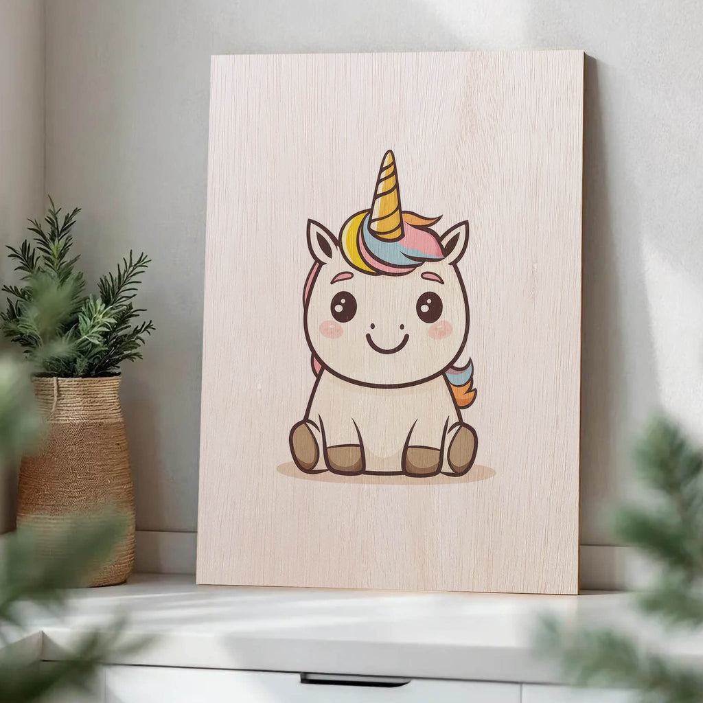 Cute Cartoon Unicorn Wood Print by OnWood Australia