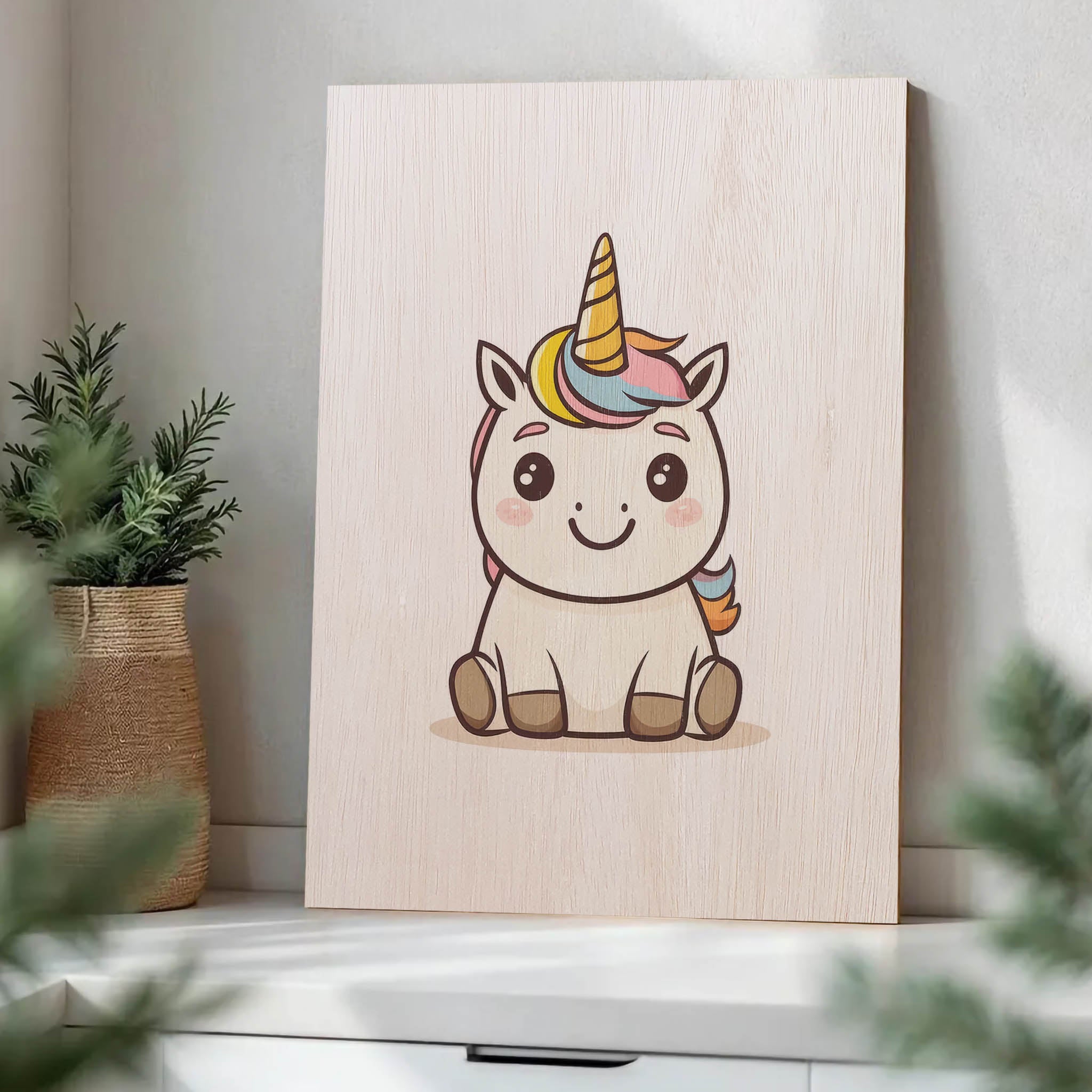 Cute Cartoon Unicorn Wood Print by OnWood Australia