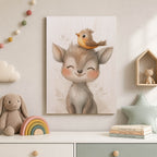 Cute Deer and Bird Wood Print by OnWood Australia