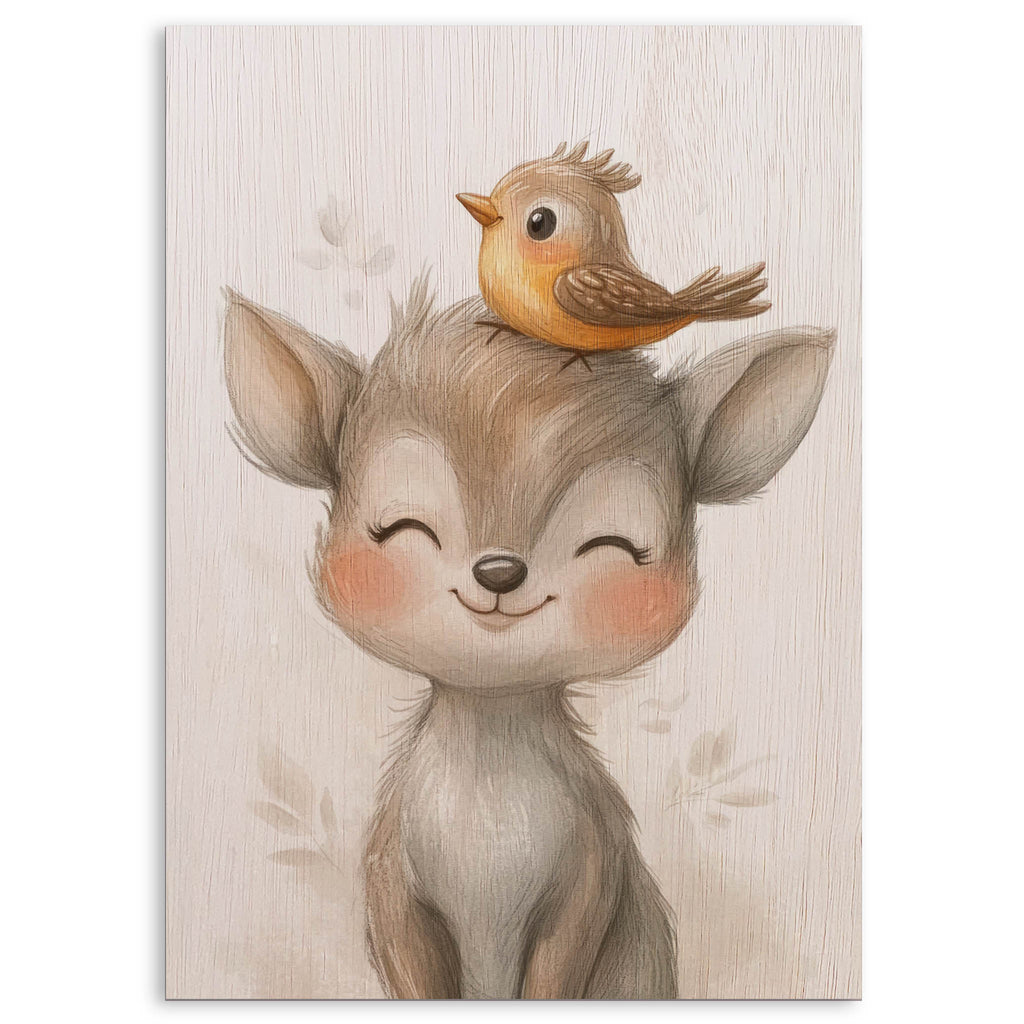 Cute Deer and Bird Wood Print by OnWood Australia