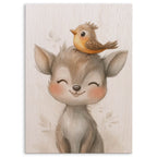 Cute Deer and Bird Wood Print by OnWood Australia