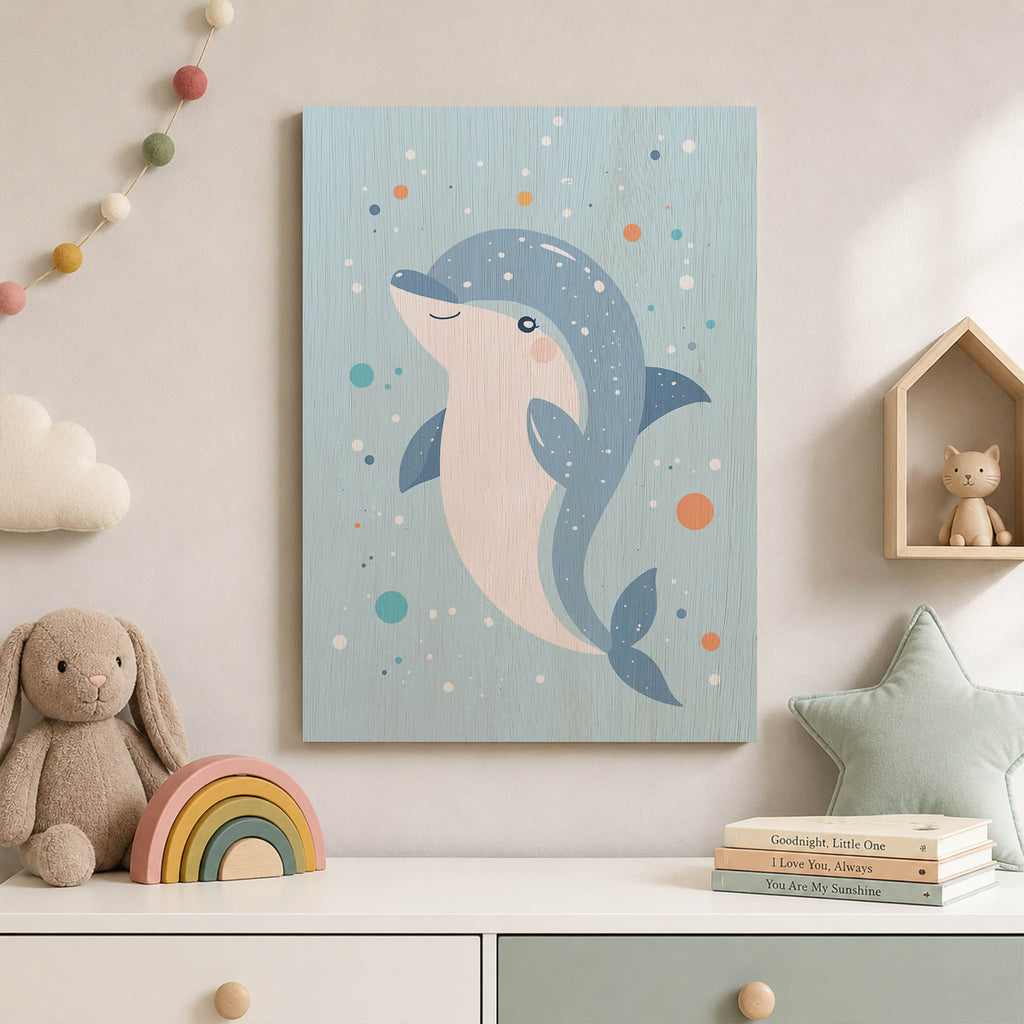Cute Dolphin Wood Print by OnWood Australia