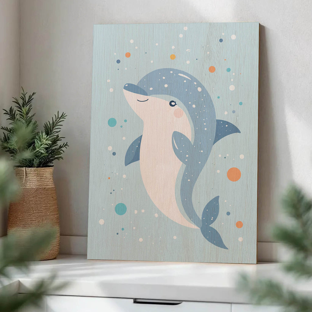 Cute Dolphin Wood Print by OnWood Australia