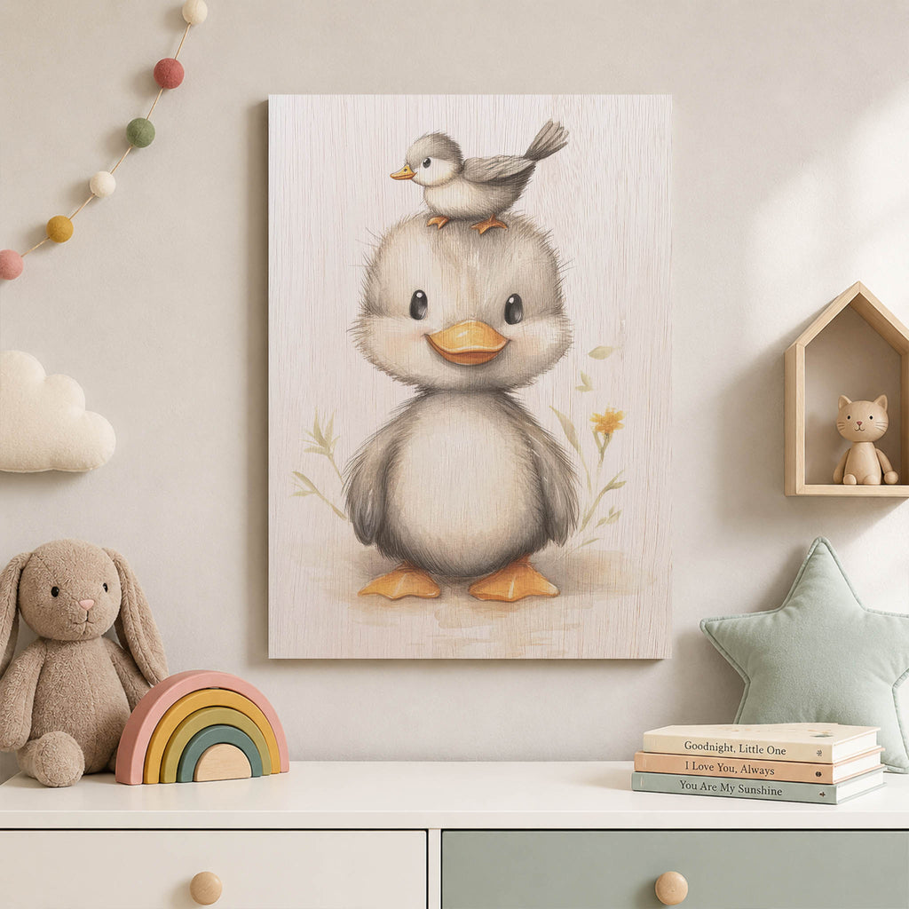 Cute Duckling with Bird Wood Print by OnWood Australia