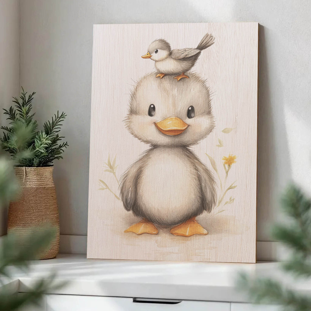 Cute Duckling with Bird Wood Print by OnWood Australia