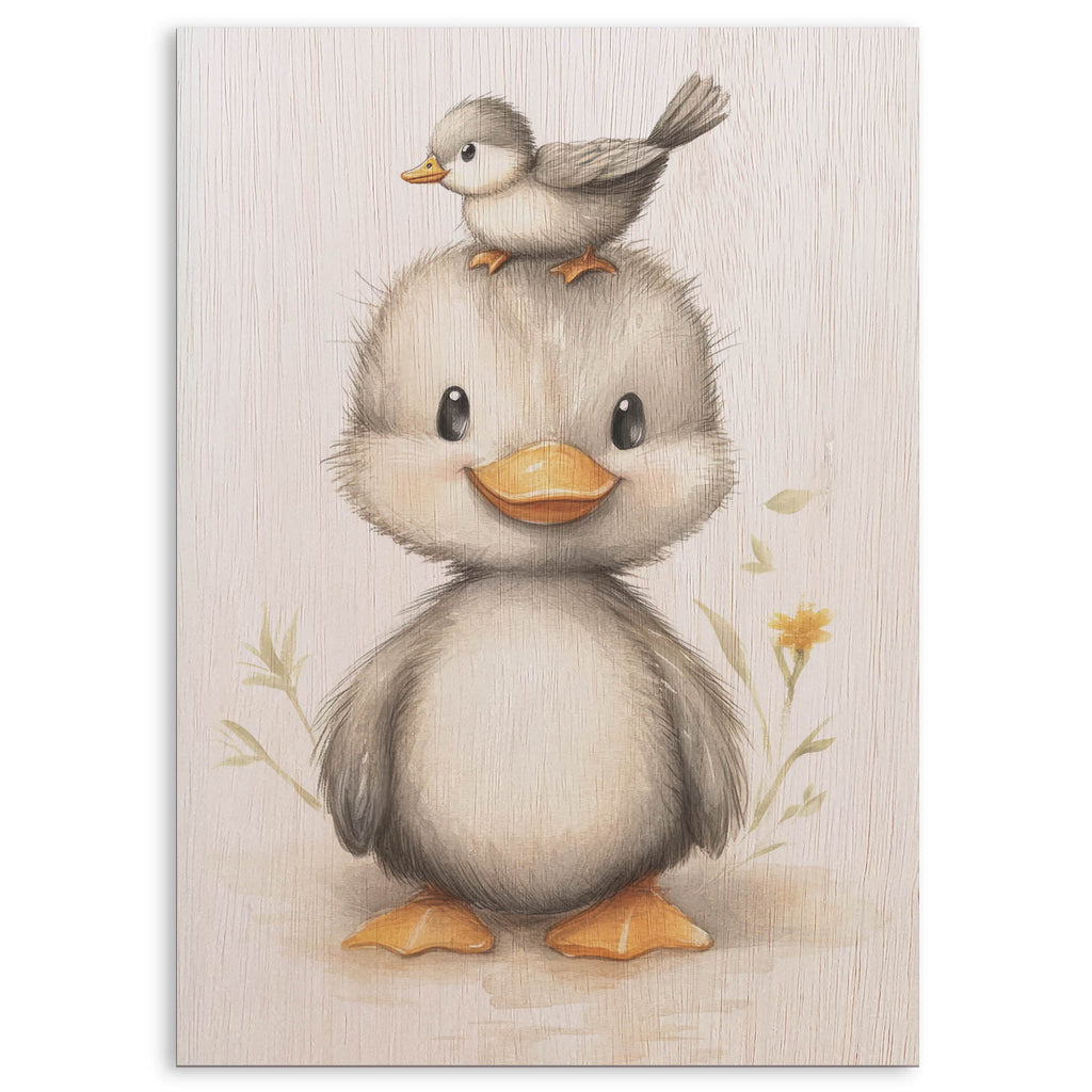 Cute Duckling with Bird Wood Print by OnWood Australia