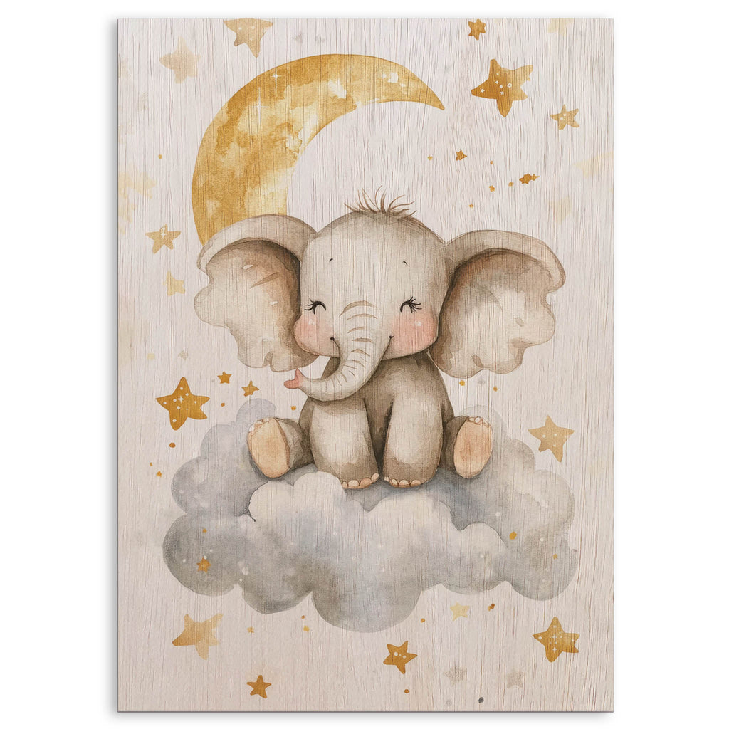 Cute Elephant on Cloud Wood Print by OnWood Australia