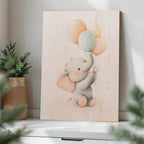 Cute Elephant with Balloons Wood Print by OnWood Australia