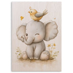Cute Elephant with Bird Wood Print by OnWood Australia