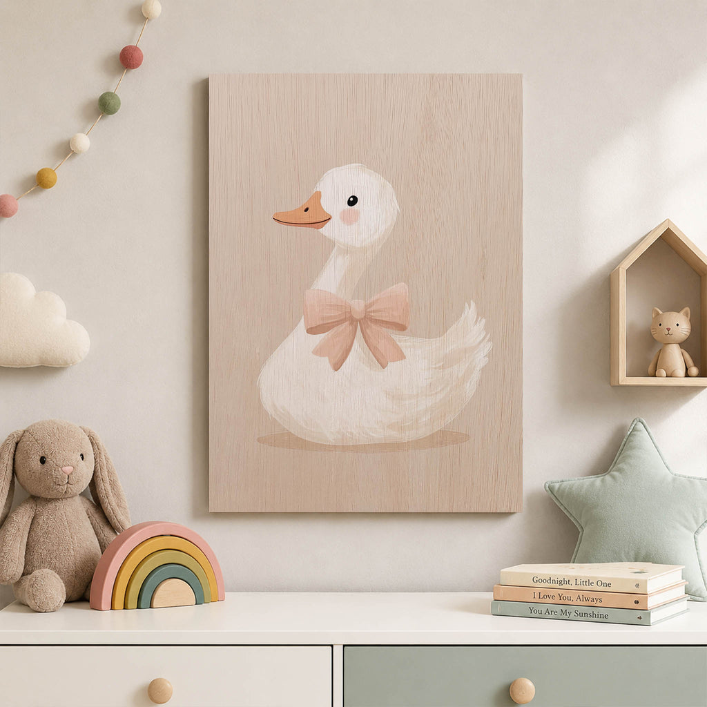Cute Goose with Bow Wood Print by OnWood Australia