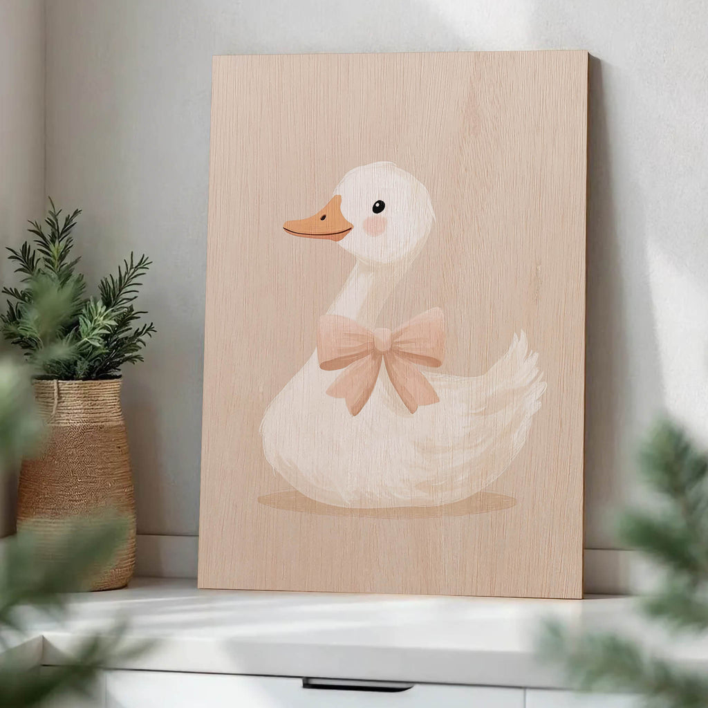 Cute Goose with Bow Wood Print by OnWood Australia