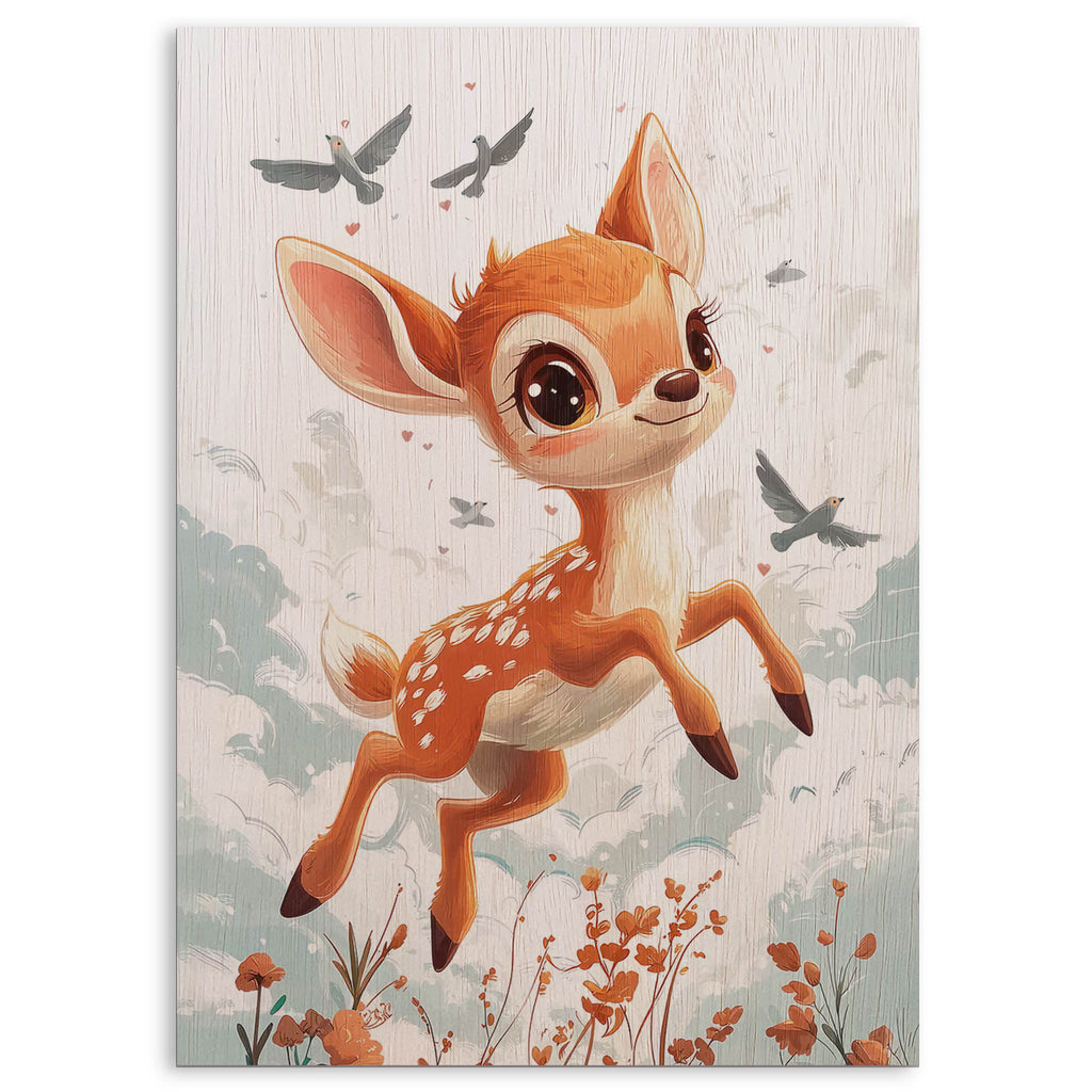 Cute Jumping Fawn Wood Print by OnWood Australia