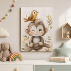 Cute Monkey and Bird Wood Print by OnWood Australia