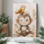 Cute Monkey and Bird Wood Print by OnWood Australia