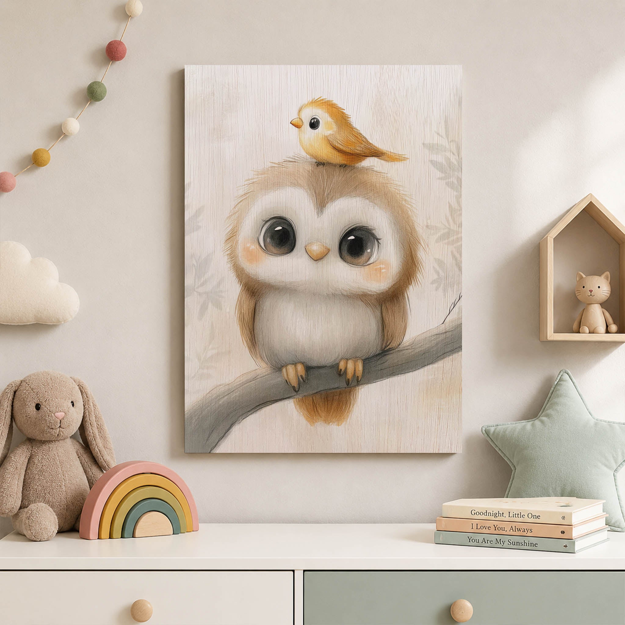 Cute Owl and Bird Wood Print by OnWood Australia