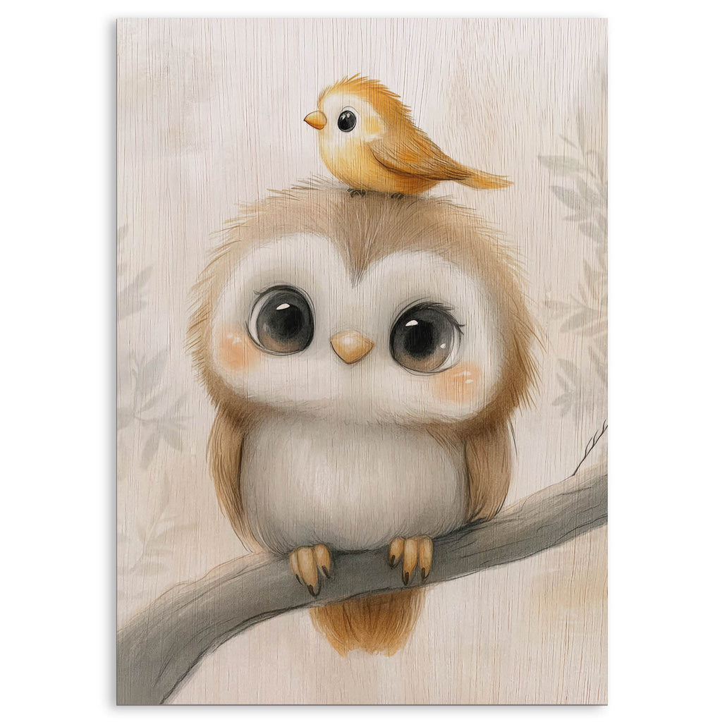 Cute Owl and Bird Wood Print by OnWood Australia