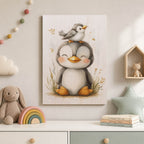 Cute Penguin and Bird Wood Print by OnWood Australia