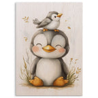 Cute Penguin and Bird Wood Print by OnWood Australia