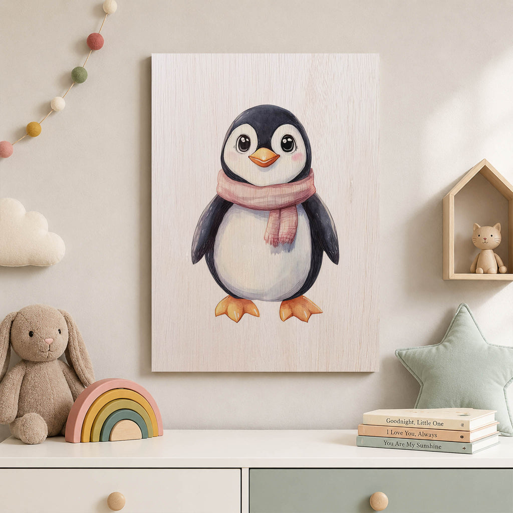 Cute Penguin Wood Print by OnWood Australia