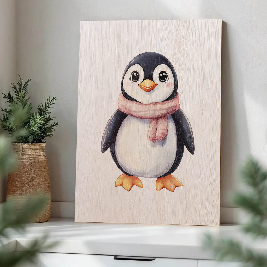 Cute Penguin Wood Print by OnWood Australia