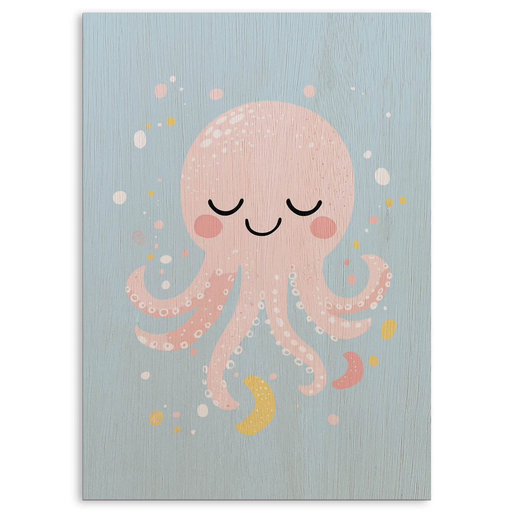 Cute Pink Octopus Wood Print by OnWood Australia