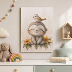 Cute Sloth with Bird Wood Print by OnWood Australia