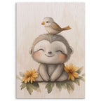 Cute Sloth with Bird Wood Print by OnWood Australia